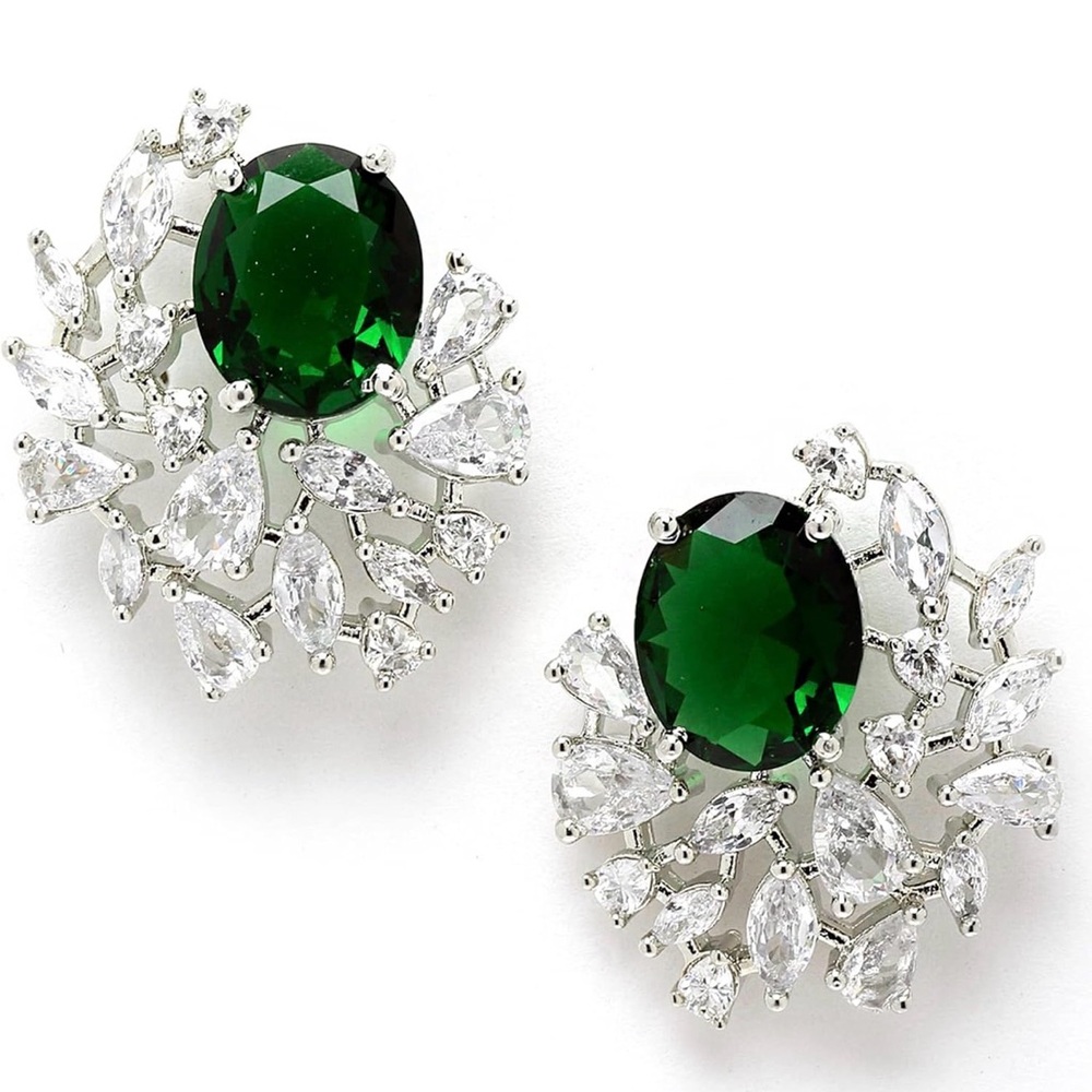 Trendy Jewels Green and Silver Sparkle Earrings